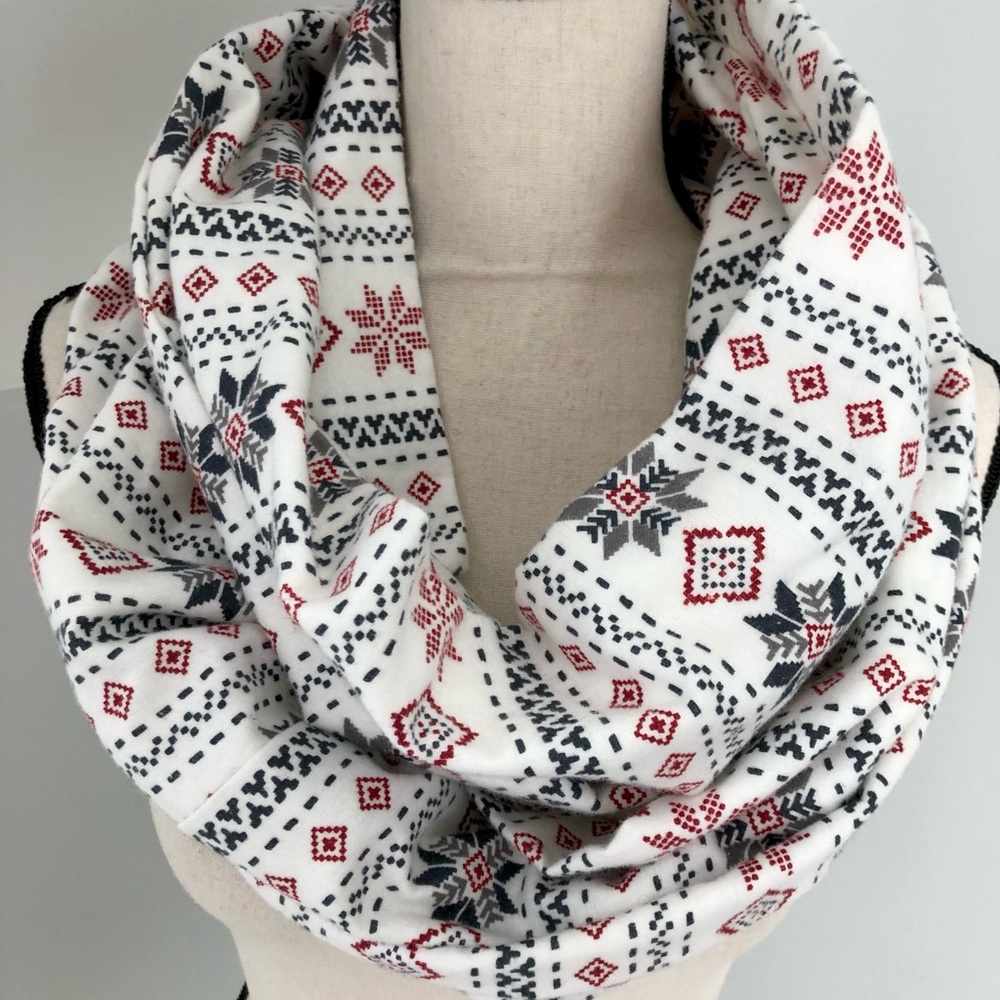 NEW! Fair Isle Flannel Infinity Scarf AND Black Cable Knit Fleece Earwarmer